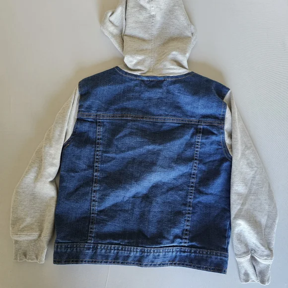 Kids Denim Hooded Jacket - Blue and Light Gray - Picture 6 of 16